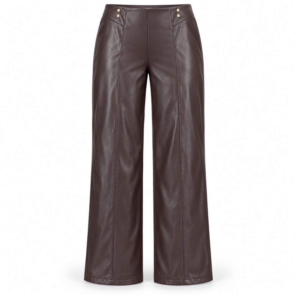 Nanette Lepore Faux Leather Pants Women L Brown Wide Leg Flare Dark Academia